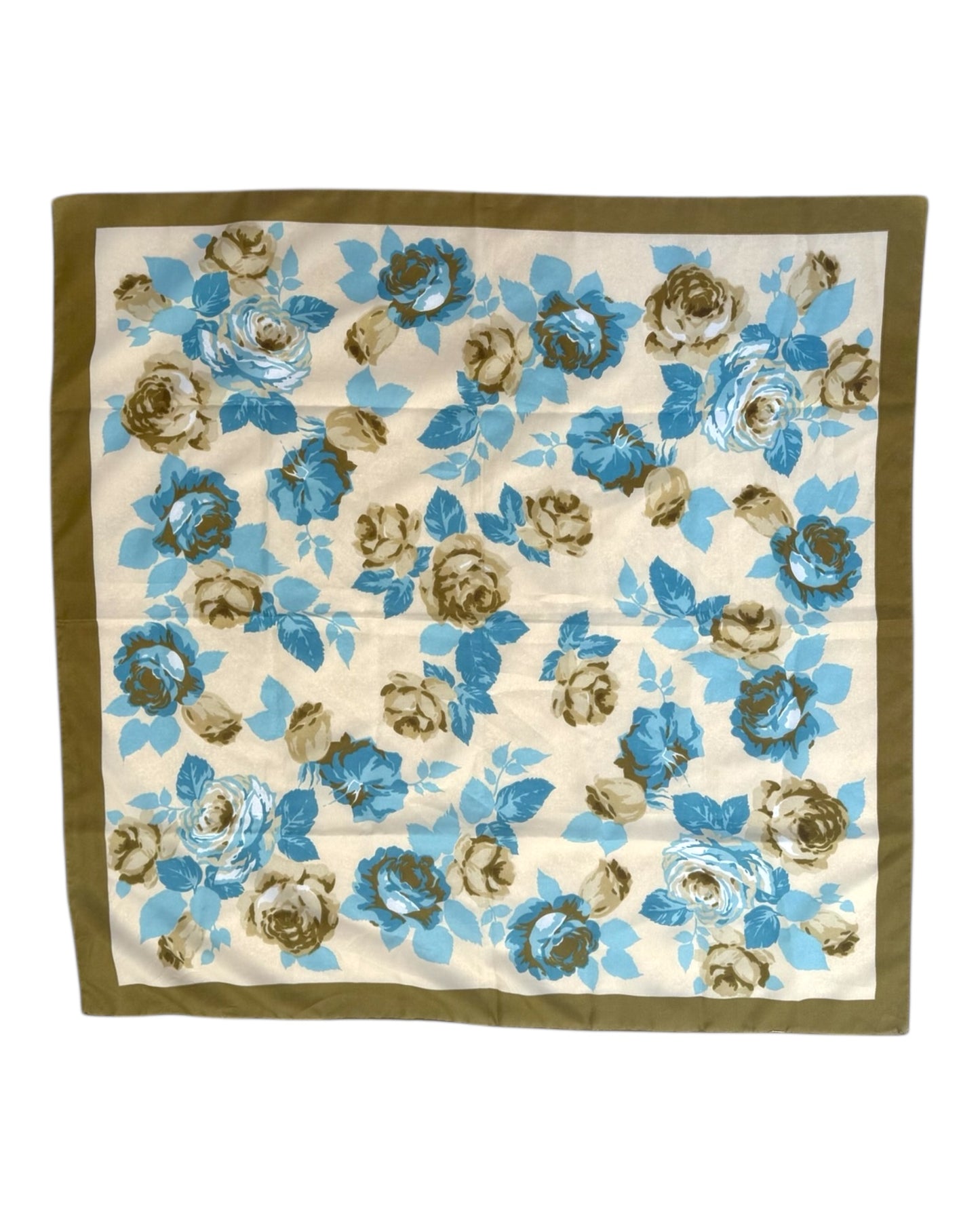 Vintage Turquoise and Brown Floral Silk Scarf