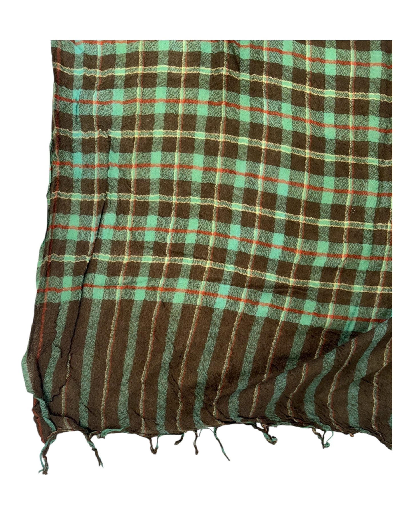 Vintage Brown, Orange and Turquoise Plaid Wool Shawl