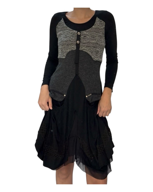 Vintage Black and Grey Knit Sweater Dress