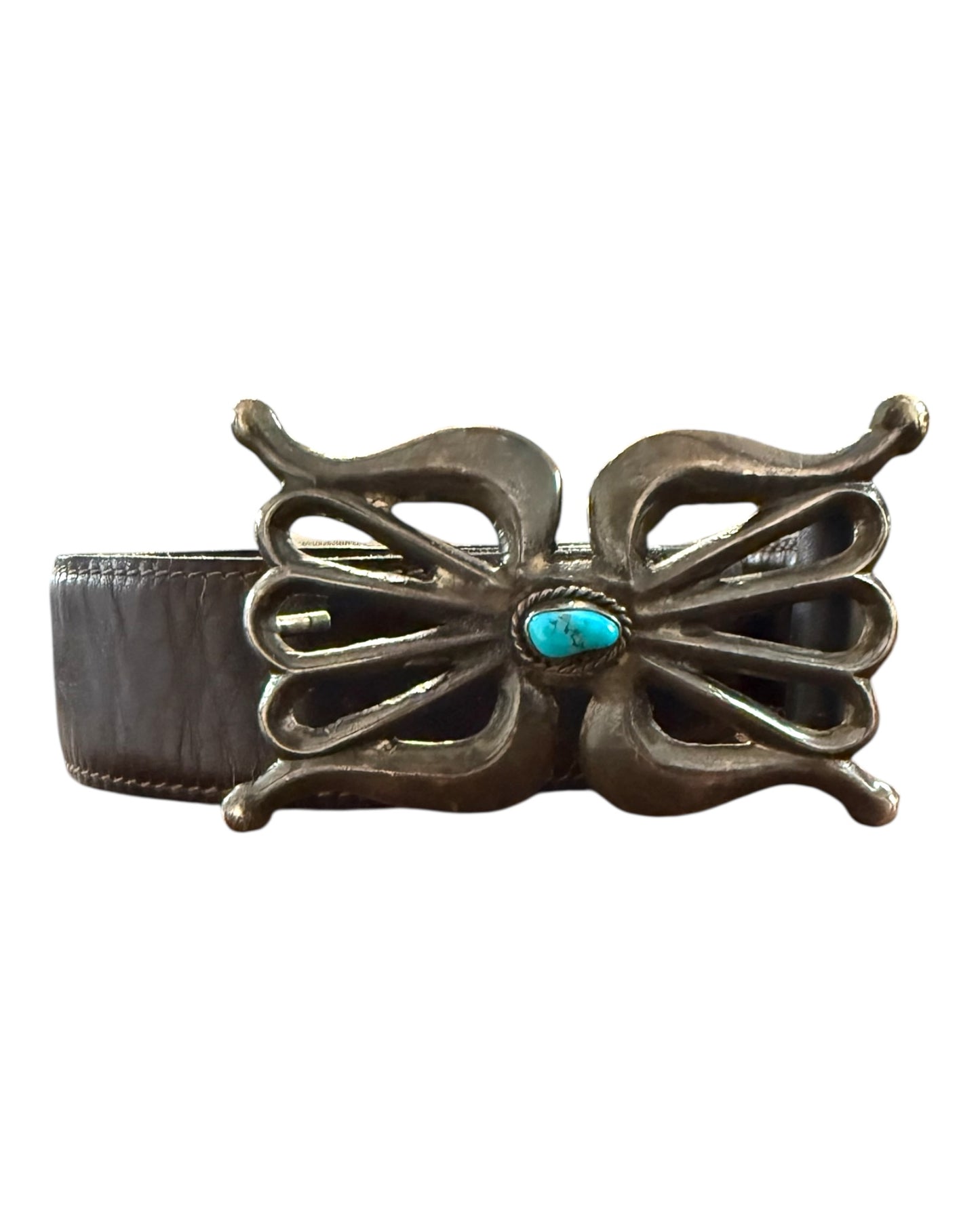 Vintage Gucci Belt with Sterling Silver and Turquoise Navajo Belt Buckle