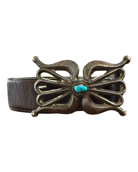 Vintage Gucci Belt with Sterling Silver and Turquoise Navajo Belt Buckle