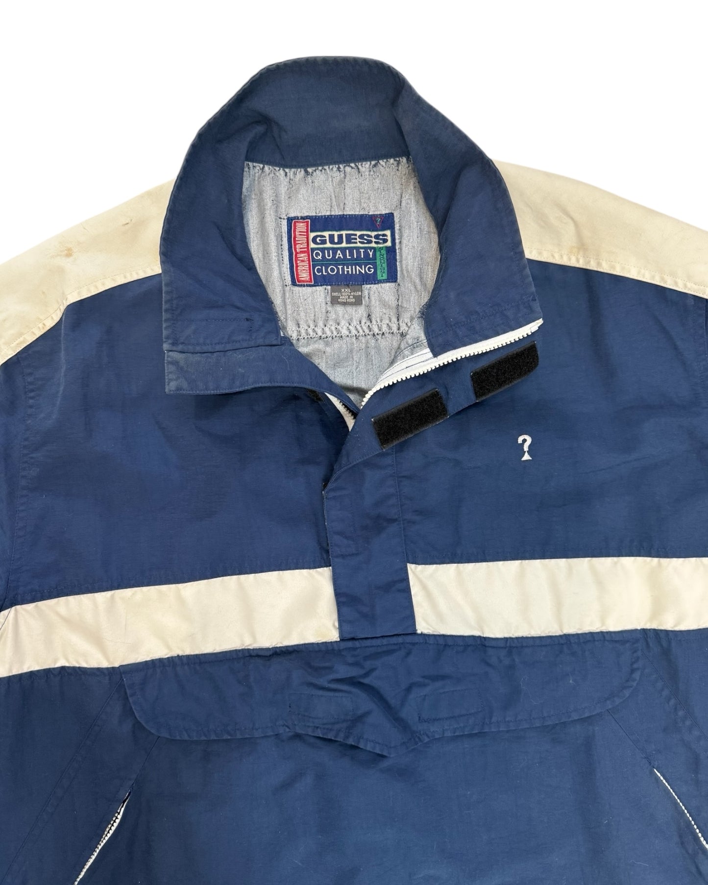 Vintage Guess Beige and Navy Quarter-Zip Windbreaker Jacket