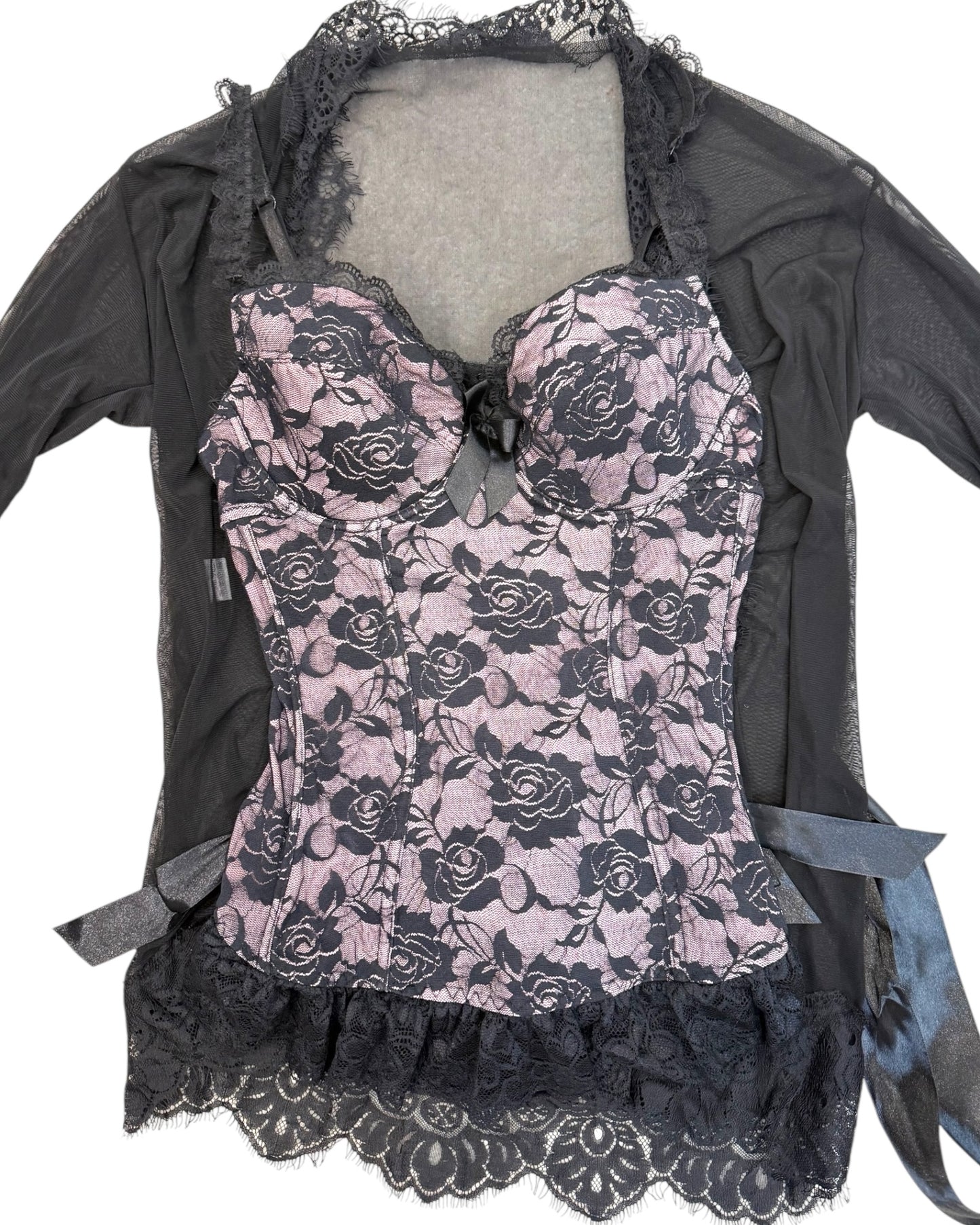 Vintage Purple and Black Lacey Lingerie Top and Robe