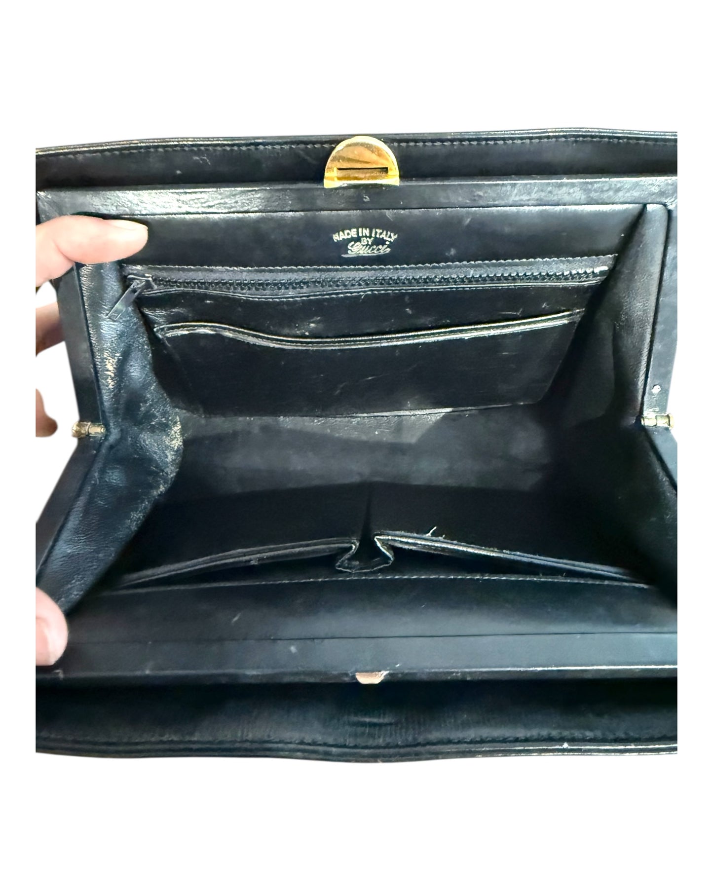 Vintage Gucci Leather Clasp Bag with Gold Chain