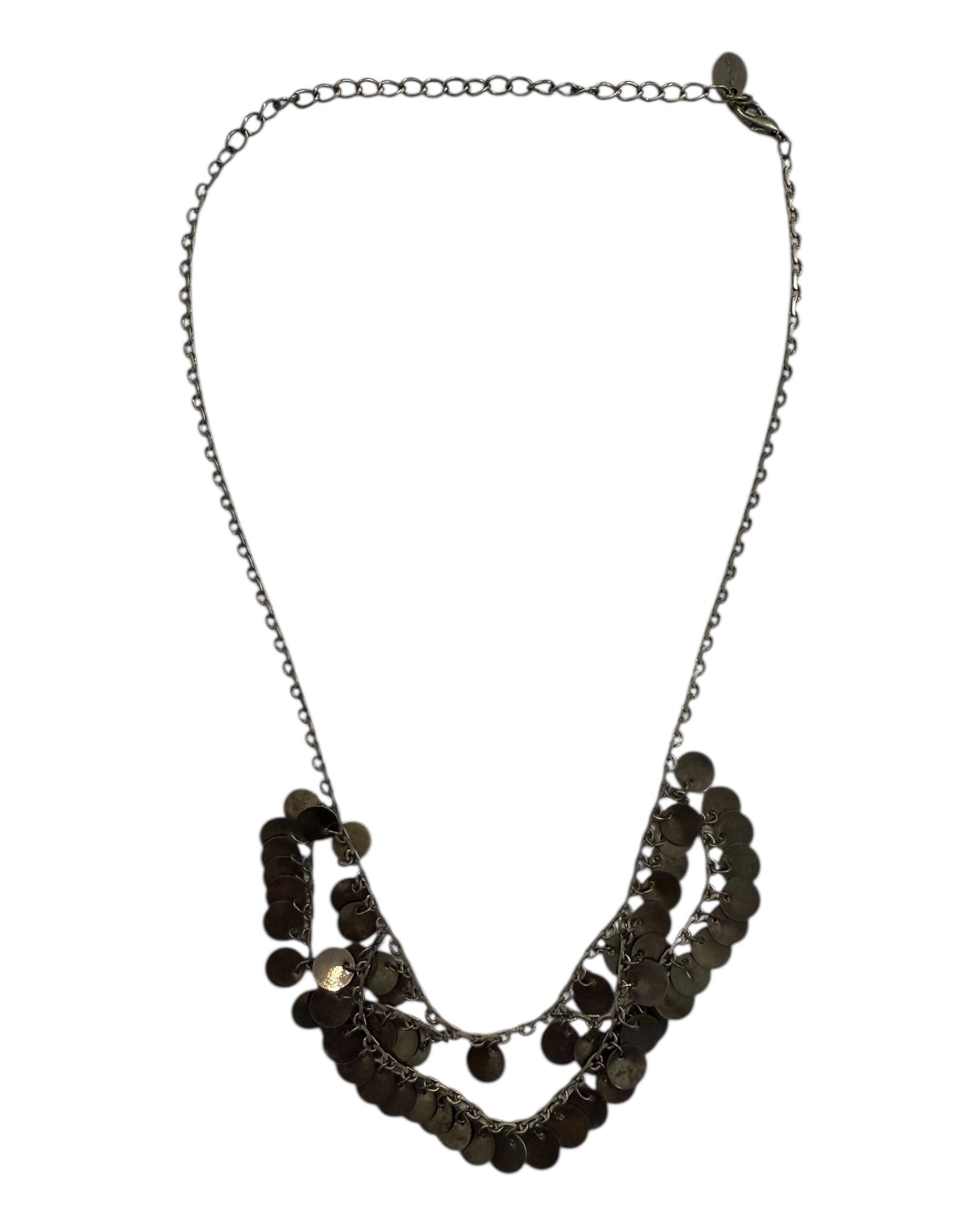 Vintage Grey Metal Layered Coin Necklace