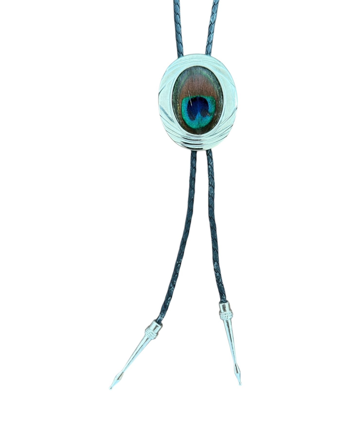 Vintage Peacock Feather Black Bolo Tie