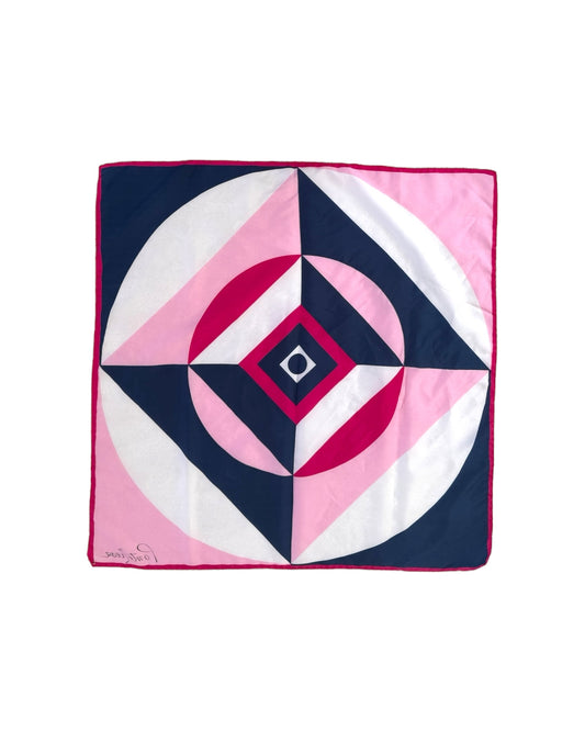 Vintage Artist Pink and Navy Geometric Silk Scarf