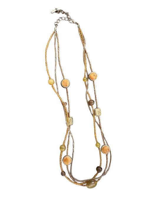 Vintage Brown Tri-Layer Beaded Necklace