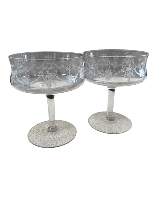 Vintage Pair of Etched Glasses