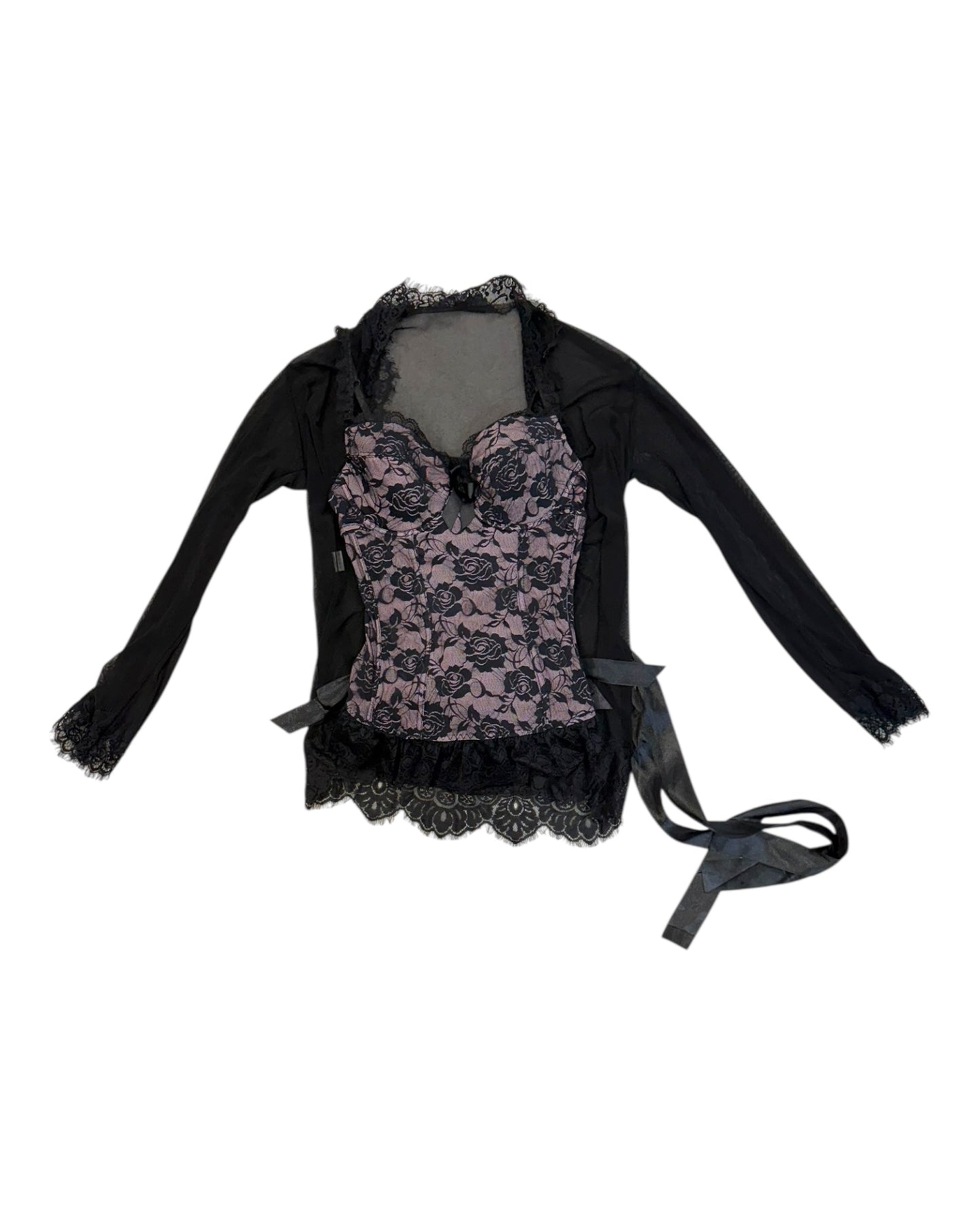 Vintage Purple and Black Lacey Lingerie Top and Robe