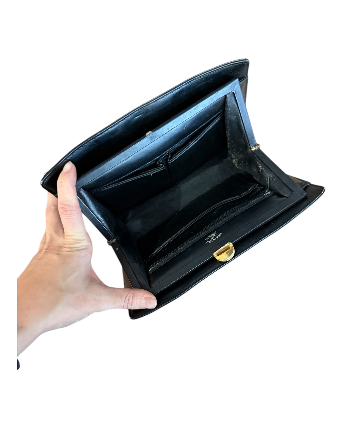 Vintage Gucci Leather Clasp Bag with Gold Chain