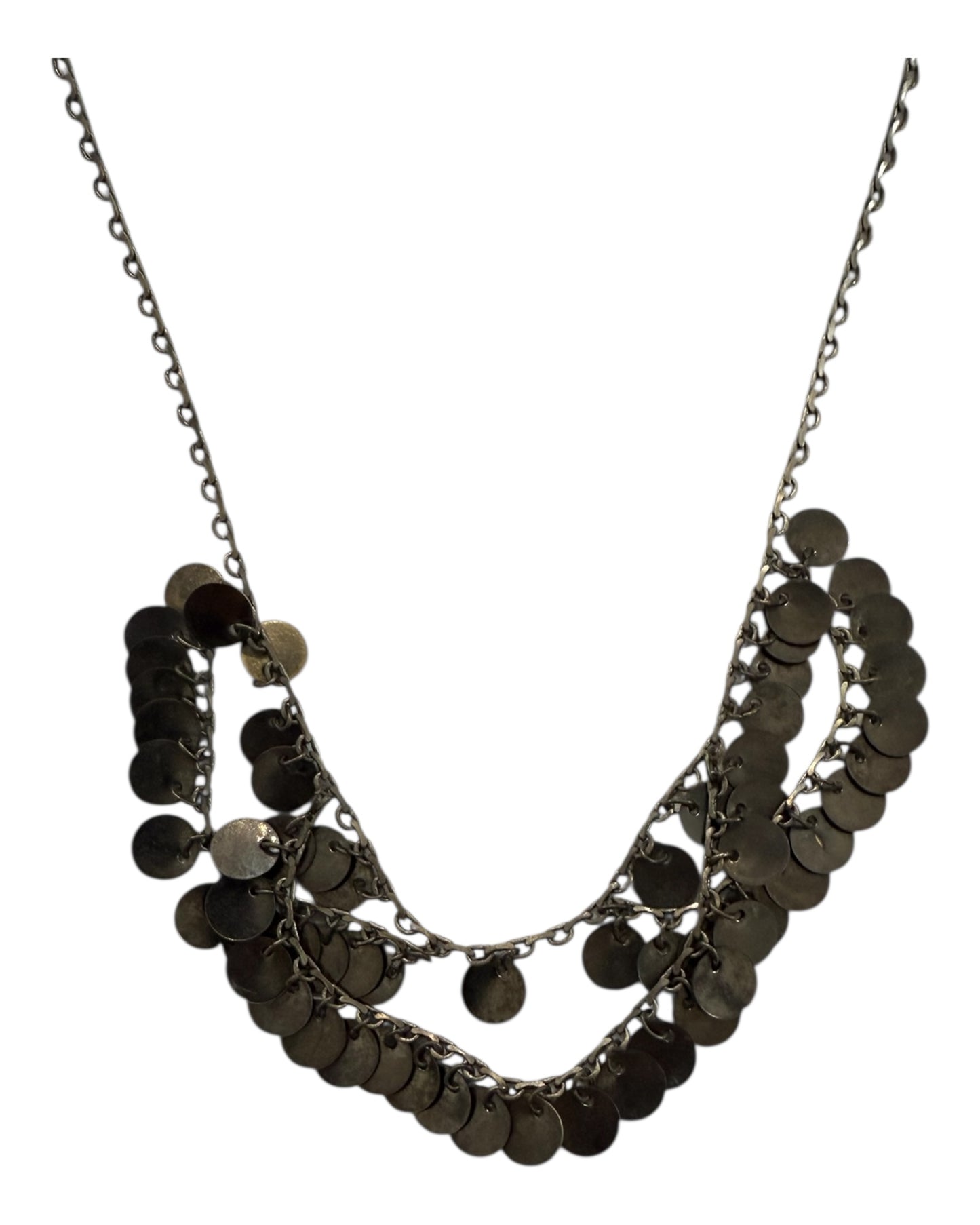 Vintage Grey Metal Layered Coin Necklace