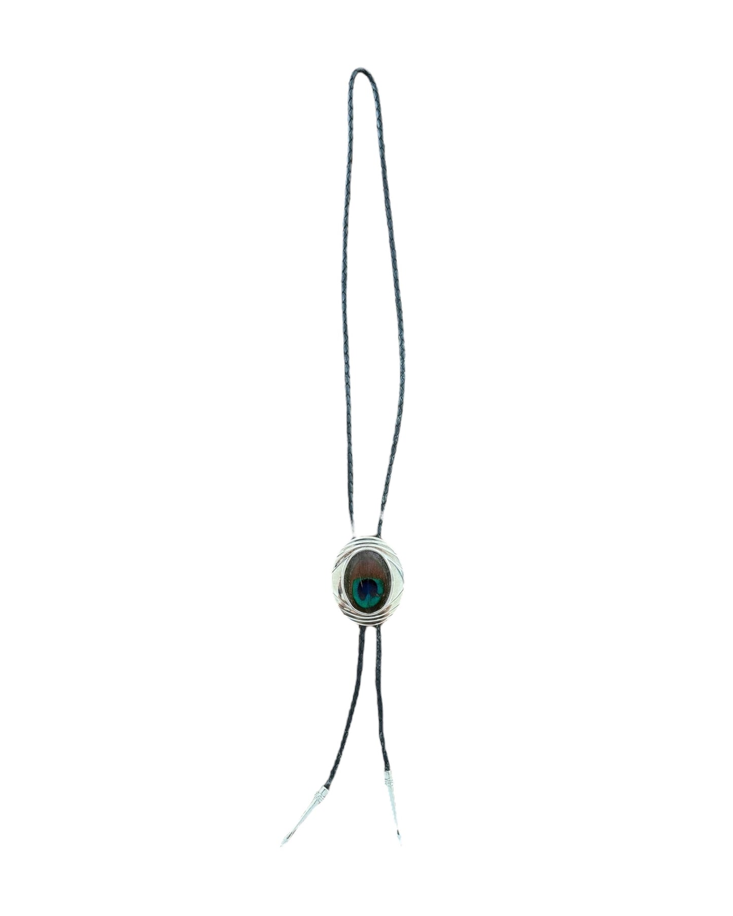 Vintage Peacock Feather Black Bolo Tie