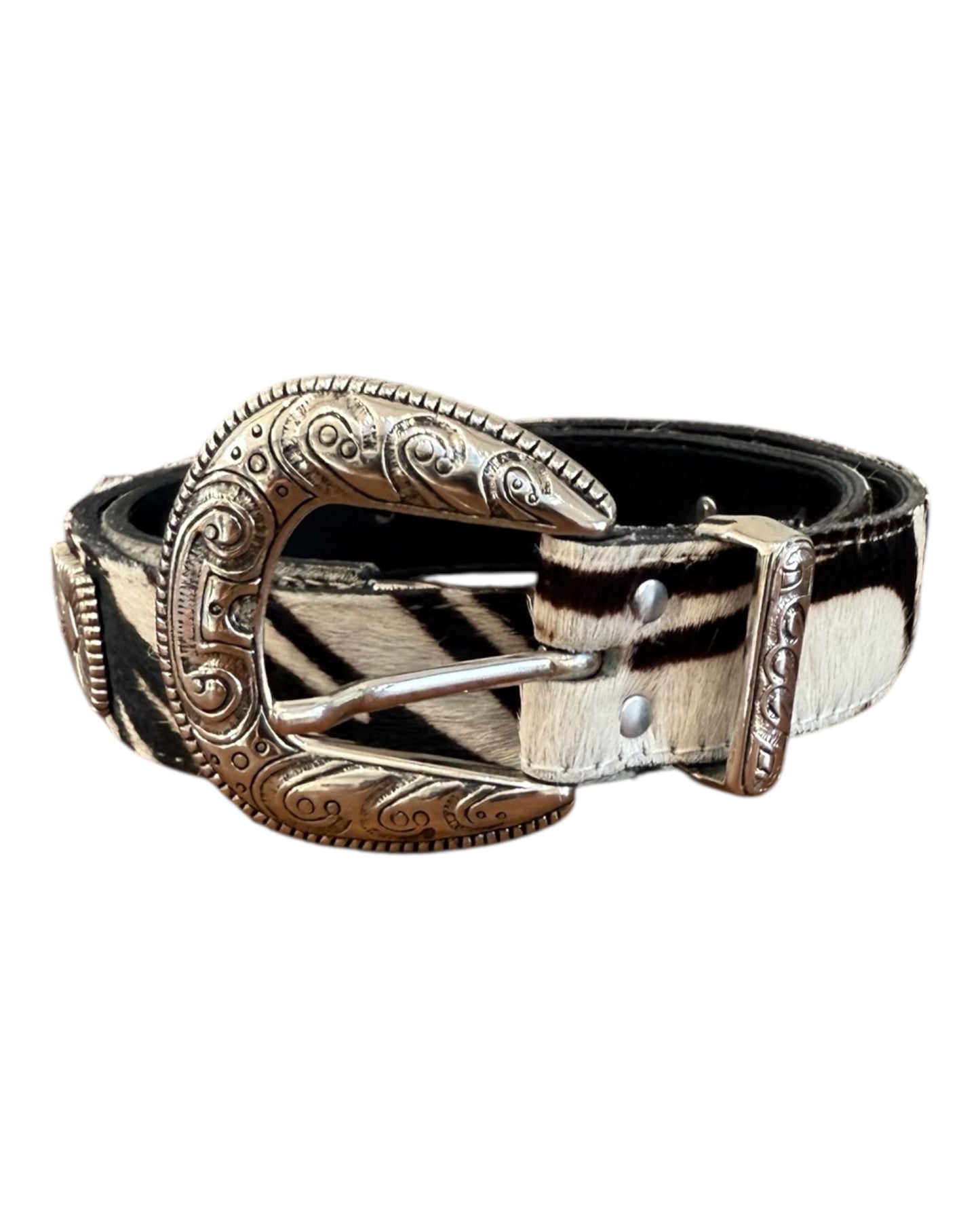 Vintage Caché Zebra Print Cowhide Belt