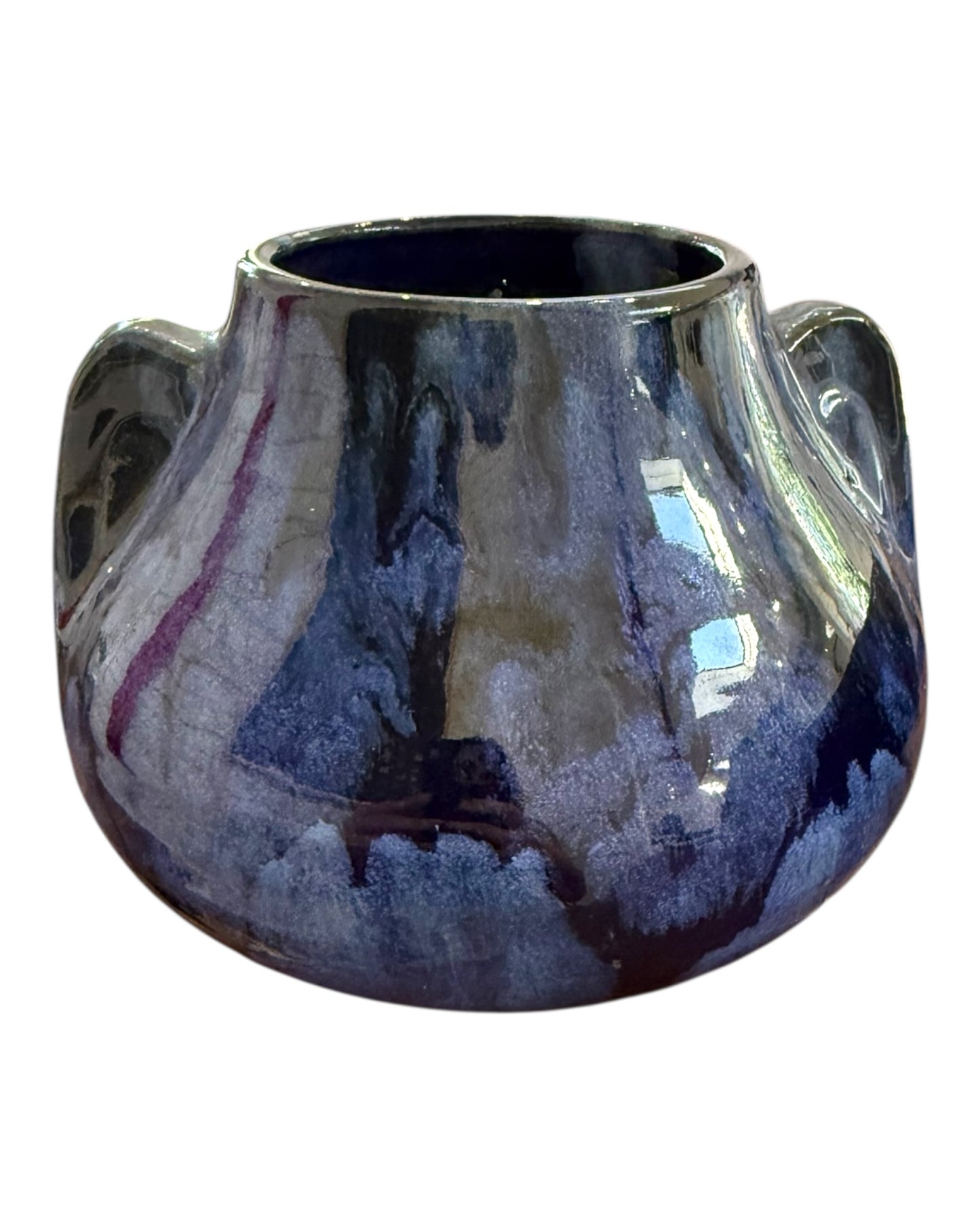 Vintage MCM Blue Double-Handled Ceramic Vase