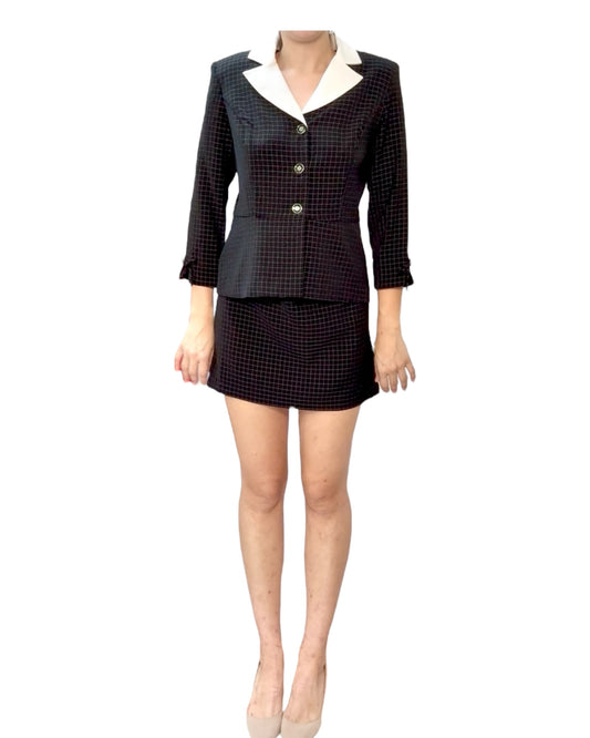 Vintage Black and White Checkered Skirt Suit