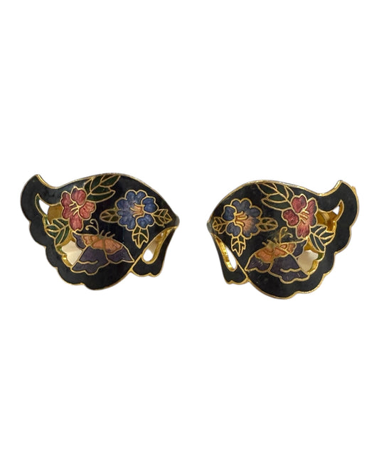Vintage Chinoiserie Butterfly Clip-On Earrings