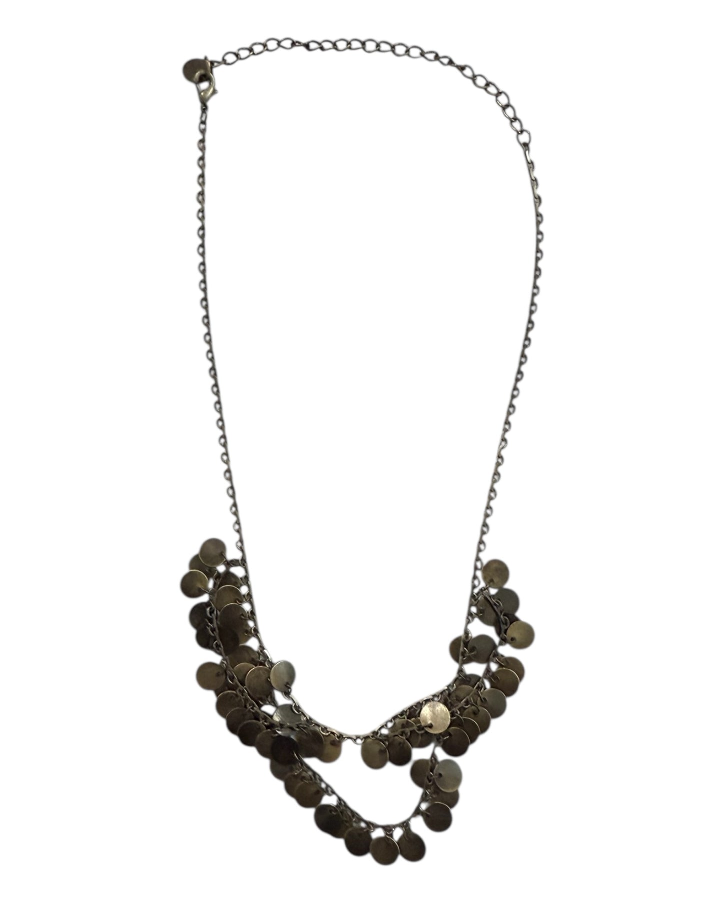 Vintage Grey Metal Layered Coin Necklace