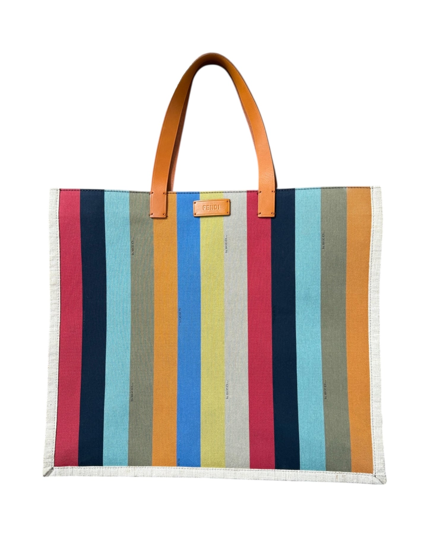Vintage Fendi Striped Peplin Shopping Tote Bag