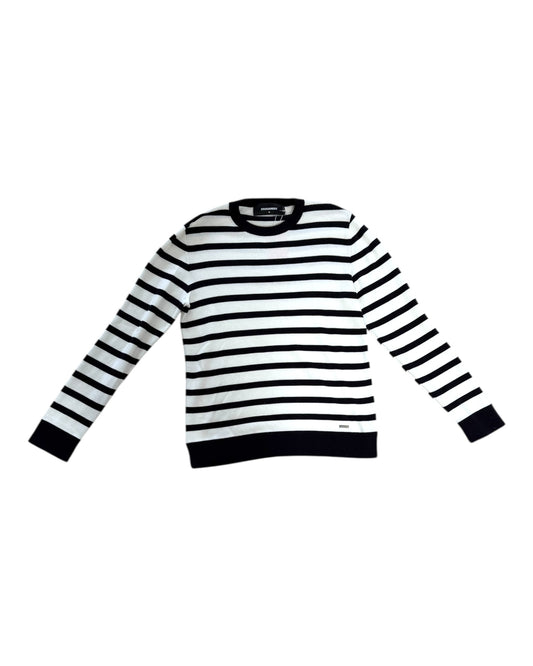 Pre-Loved DSquared2 Black and White Striped Crewneck Sweater