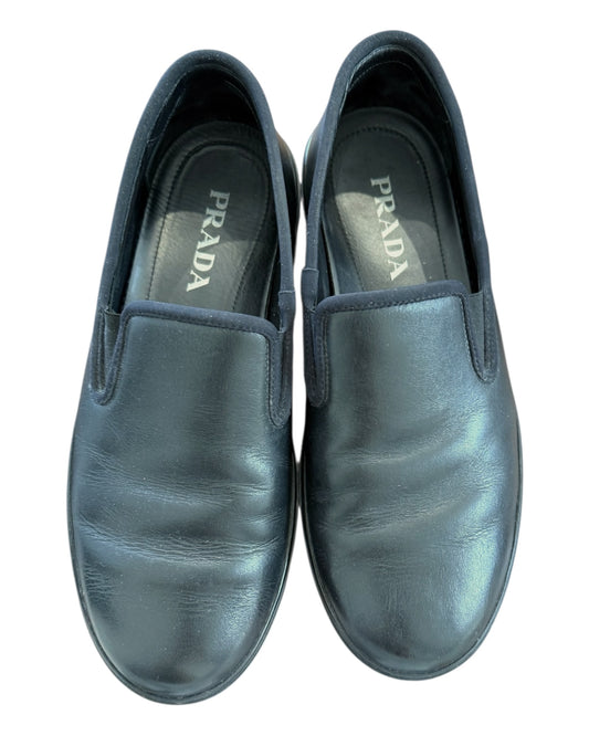 Vintage Prada Black Leather Slip-On Sneakers