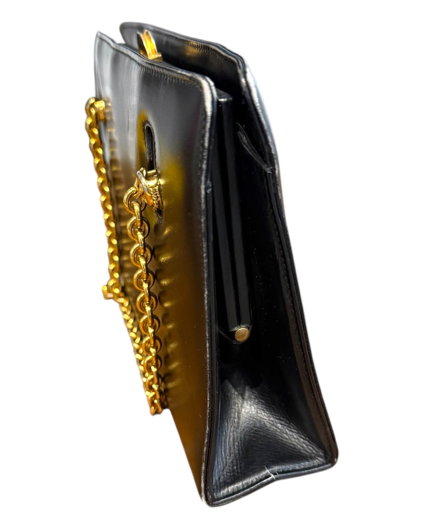 Vintage Gucci Leather Clasp Bag with Gold Chain