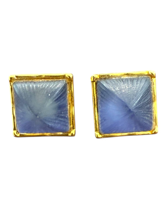 Vintage Gold and Purple Square Stud Earrings