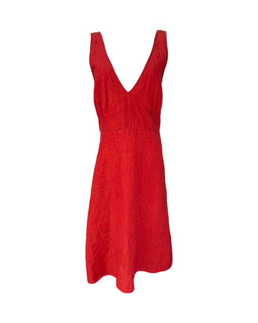 Vintage Orange-Red Linen Midi Dress