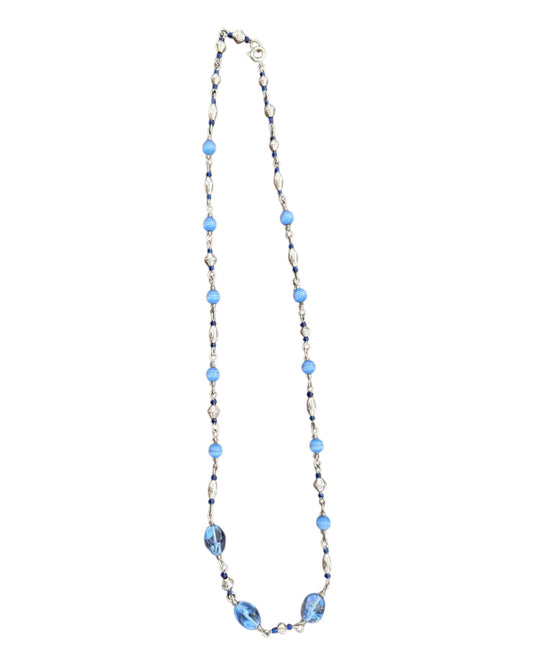 Vintage Blue and Silver Beaded Necklace