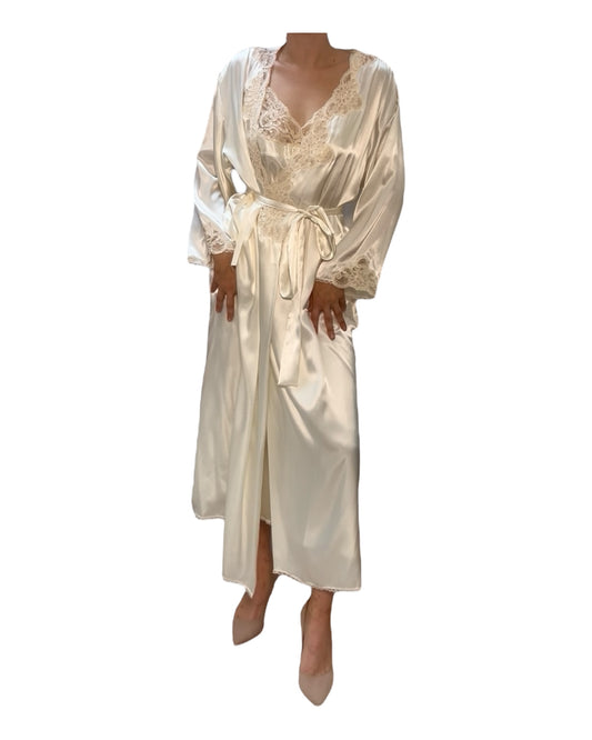 Vintage Jones New York White Lace Nightgown and Robe Set