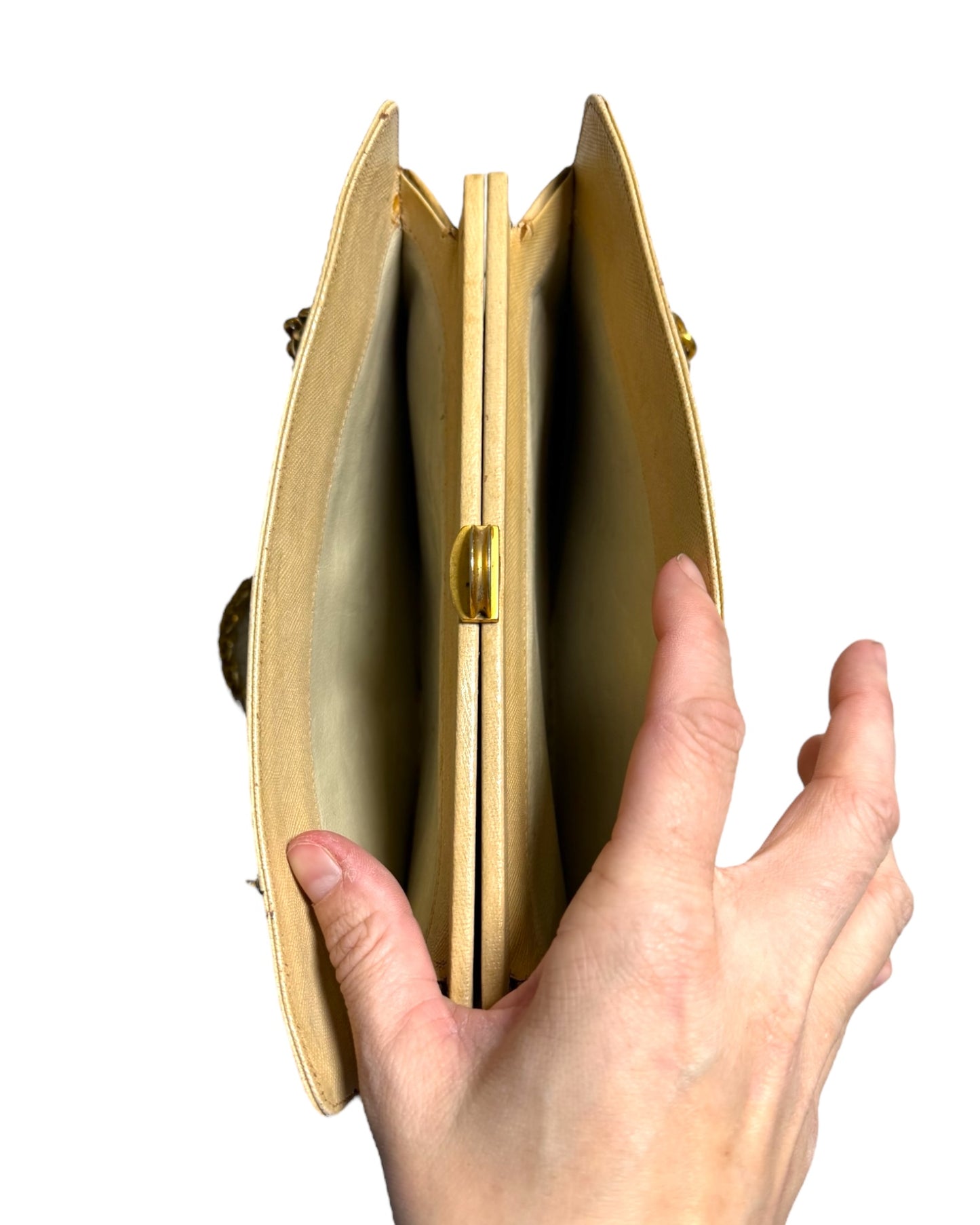 Vintage Gucci Leather Clasp Bag with Gold Chain