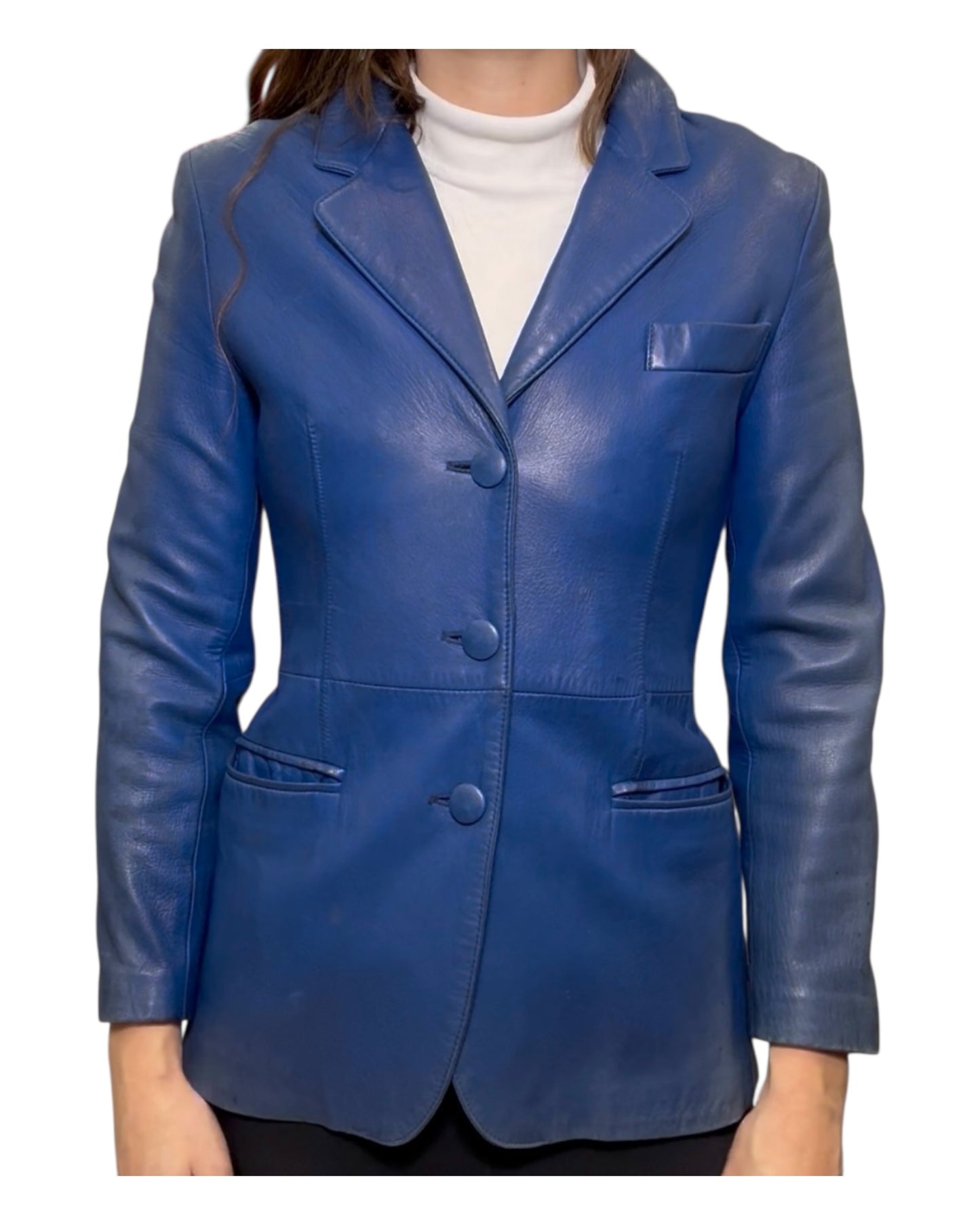 Vintage Giorgio Armani Blue Leather Jacket