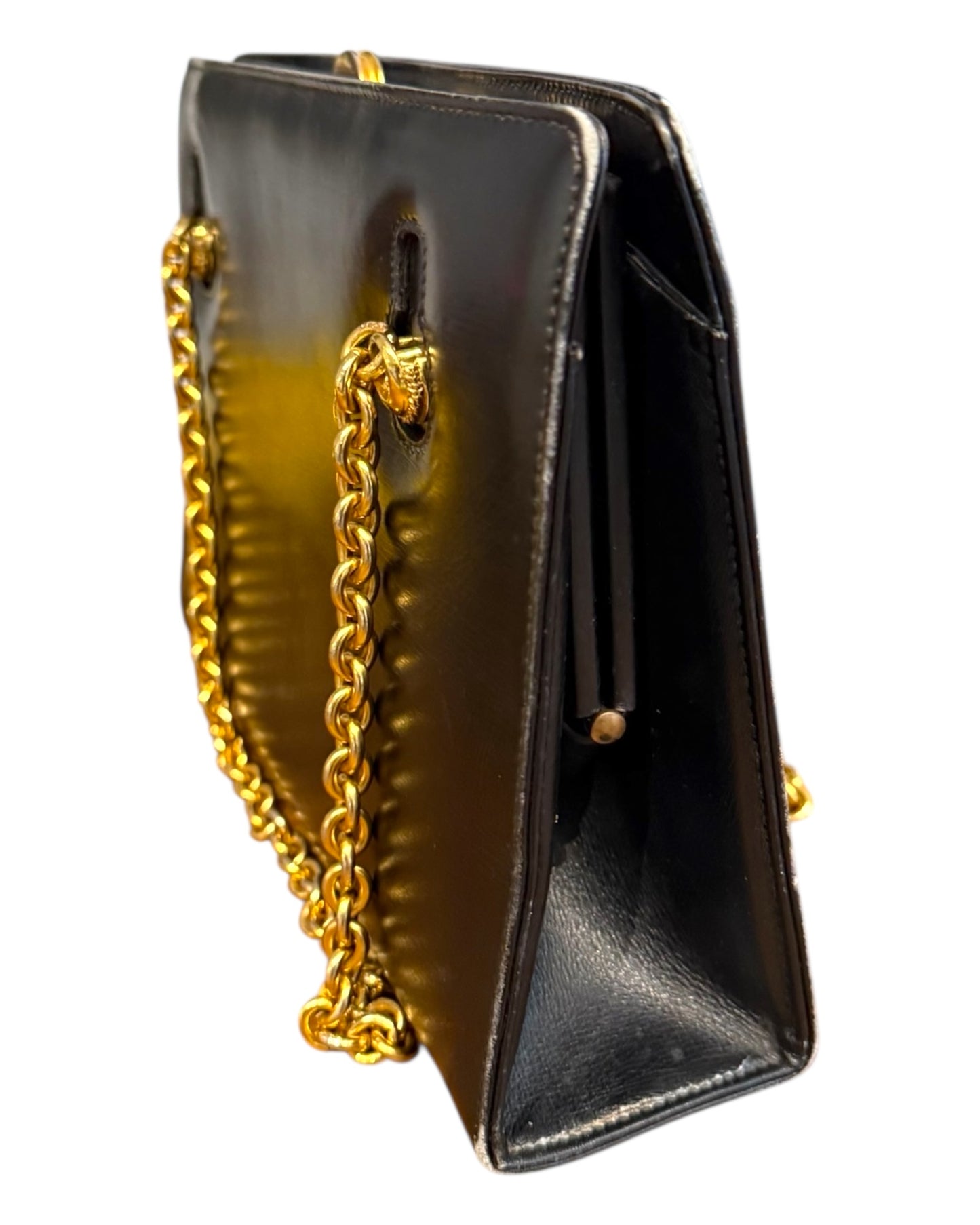 Vintage Gucci Leather Clasp Bag with Gold Chain