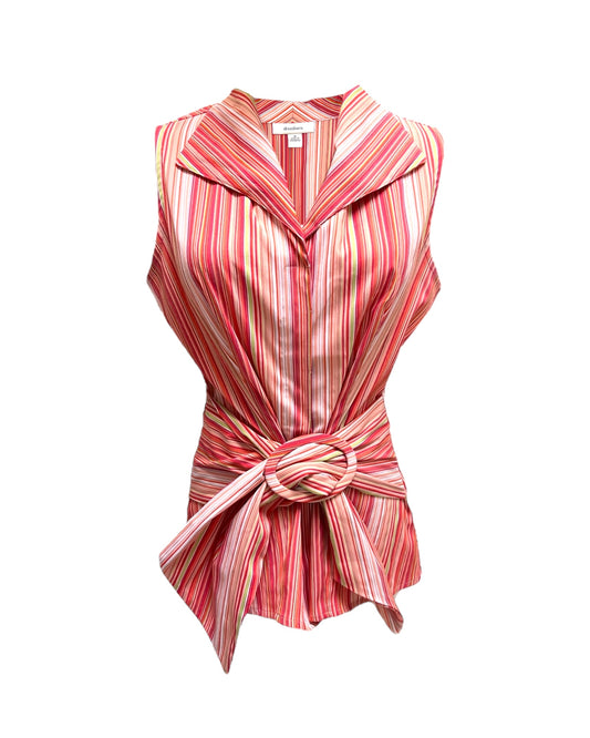 Vintage 1990s Belted Orange Striped Sleeveless Blouse