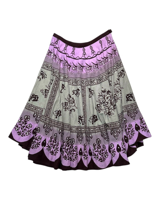 Vintage Purple and Brown Sequin Midi Skirt
