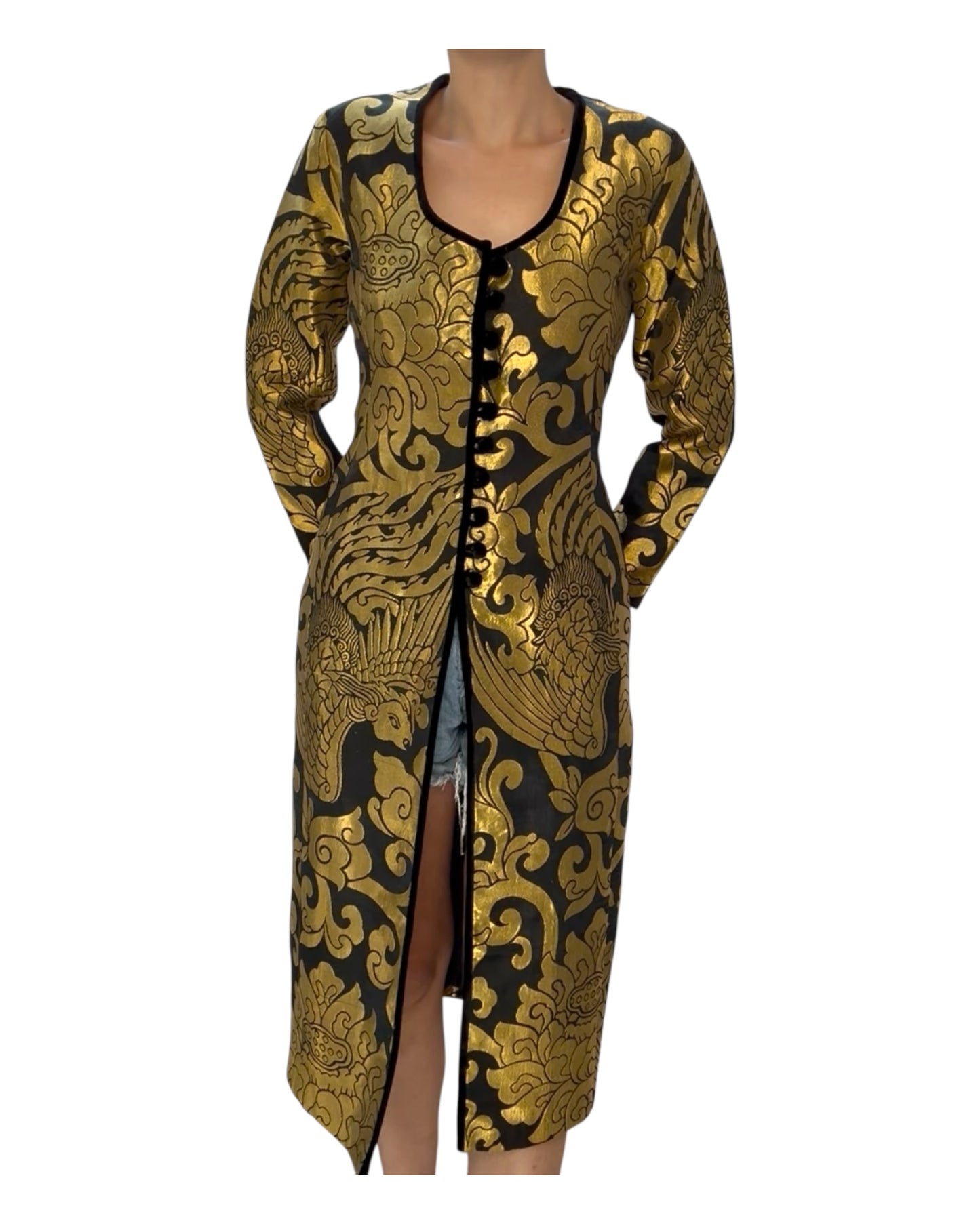 Vintage Black and Gold Embroidered Long Jacket