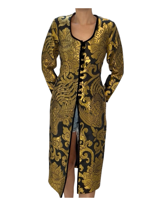 Vintage Black and Gold Embroidered Long Jacket