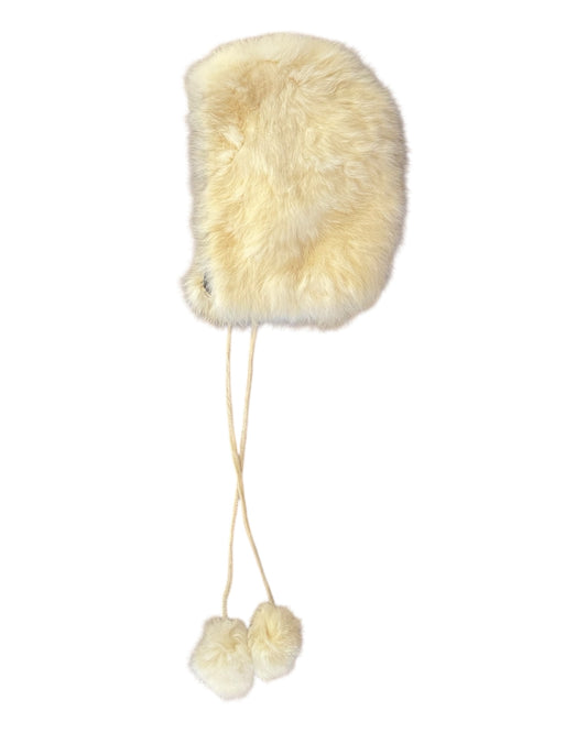 Vintage White Fur Hat with Pom Poms