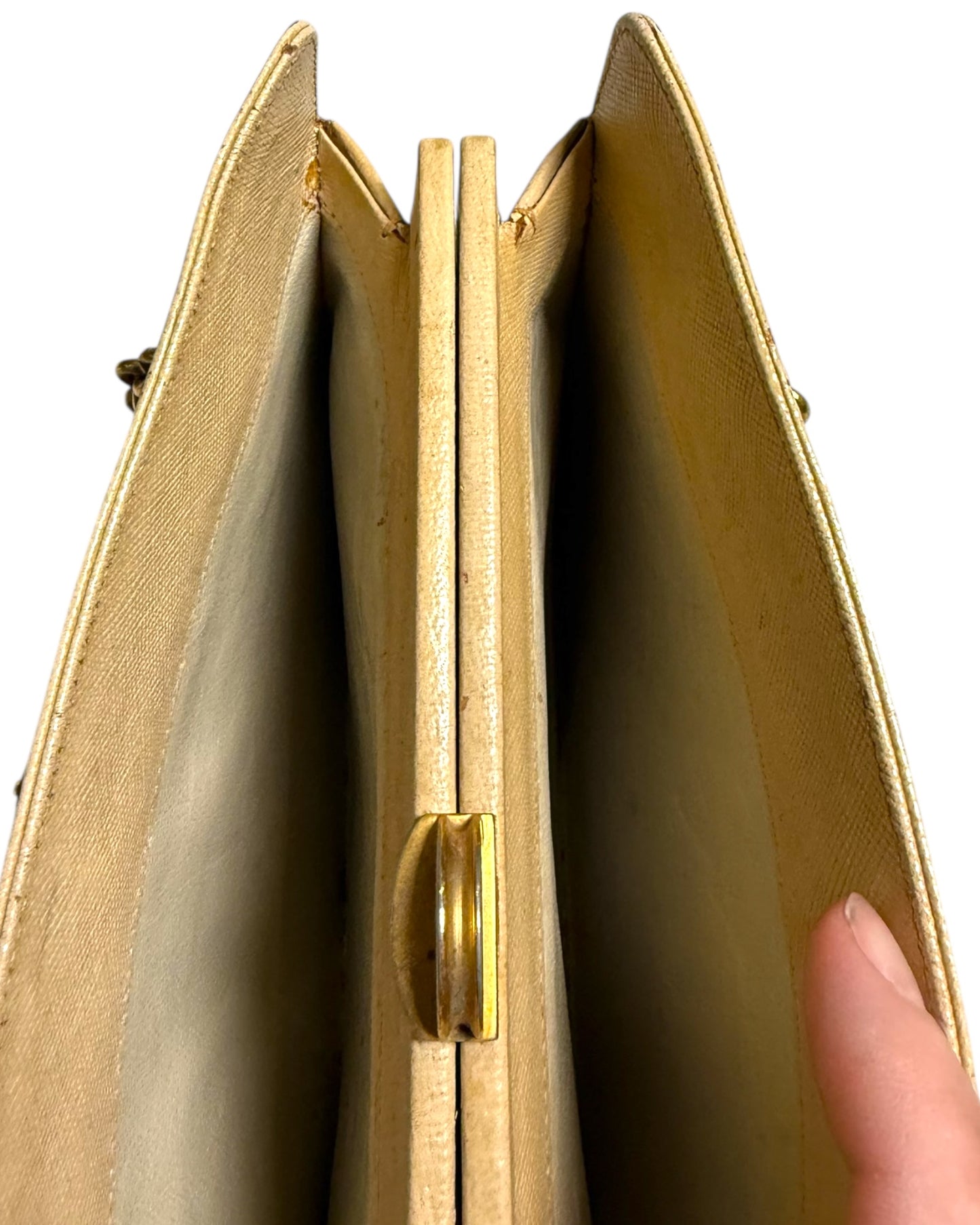 Vintage Gucci Leather Clasp Bag with Gold Chain