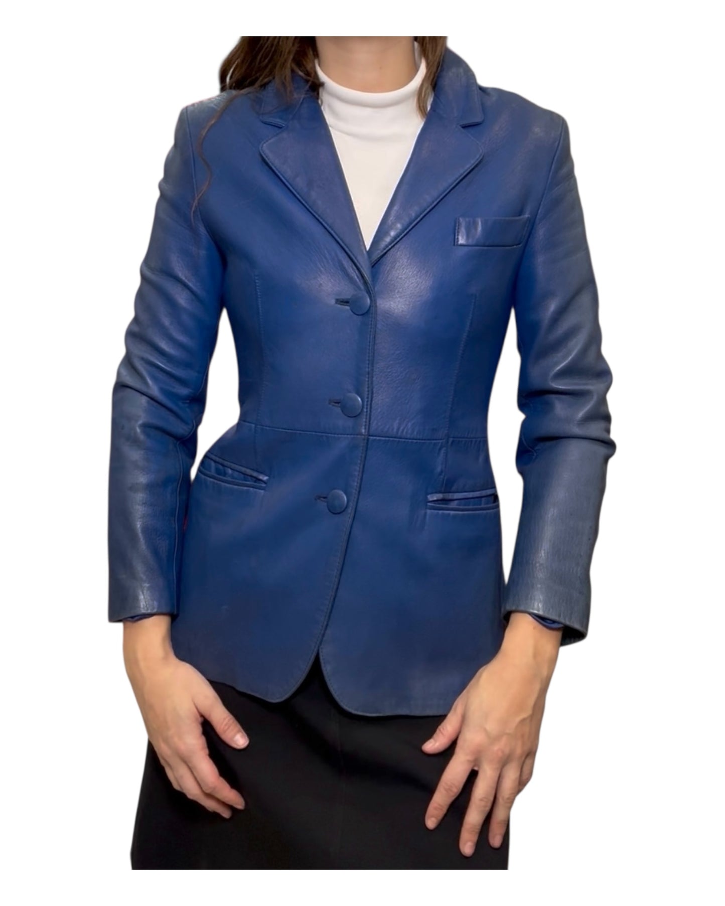 Vintage Giorgio Armani Blue Leather Jacket