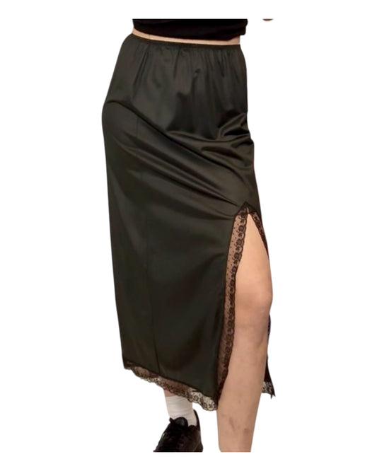 Vintage Long Black Lacey Slip Skirt with Slit