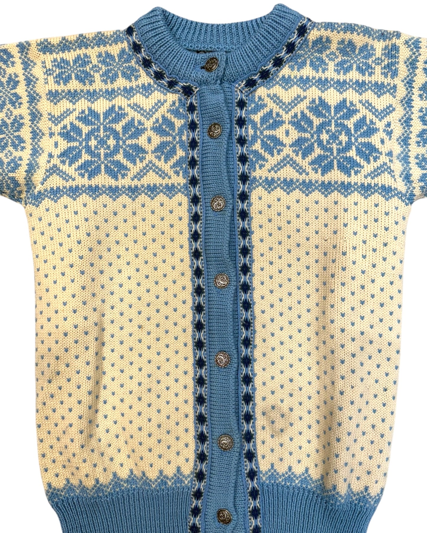 Vintage Dale Of Norway Blue and White Wool Cardigan Sweater