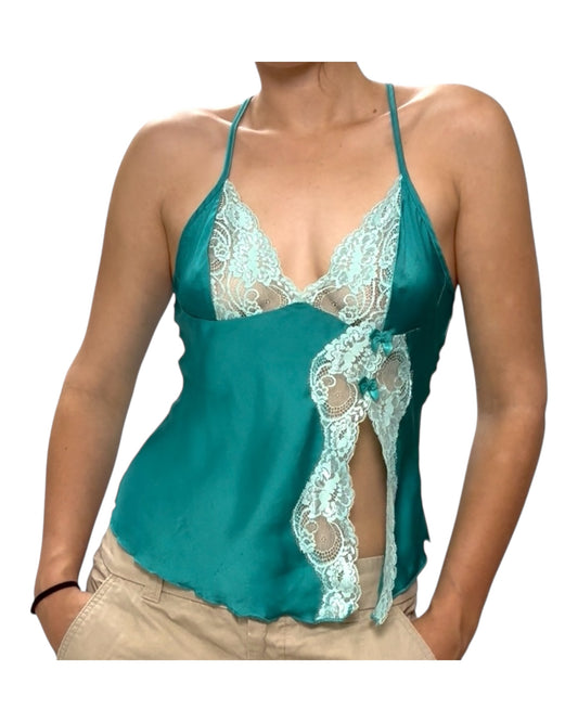 Vintage Turquoise Lacey Slip Tank