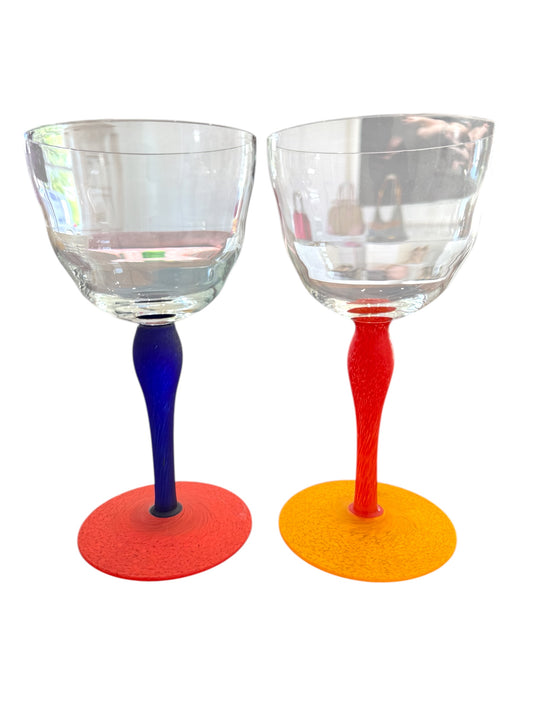 Vintage Painted Wine Glass Pair