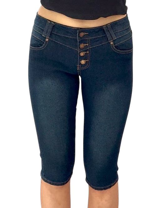 Vintage Dark-Wash Skinny Capri Shorts