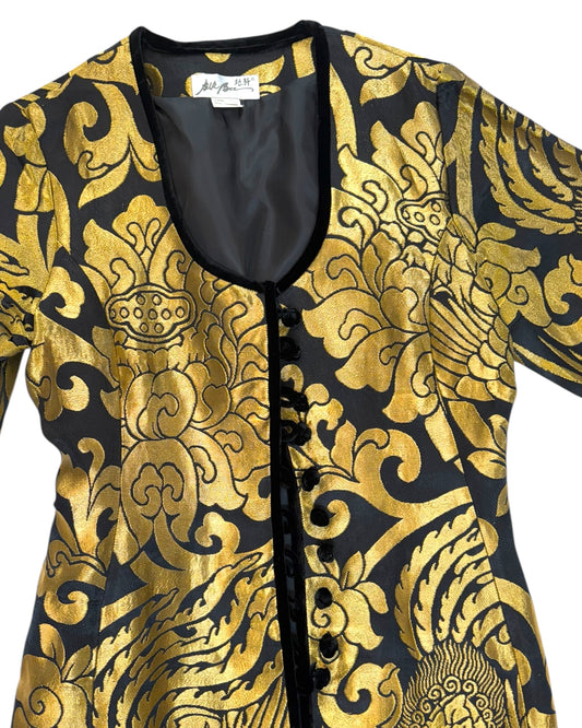 Vintage Black and Gold Embroidered Long Jacket