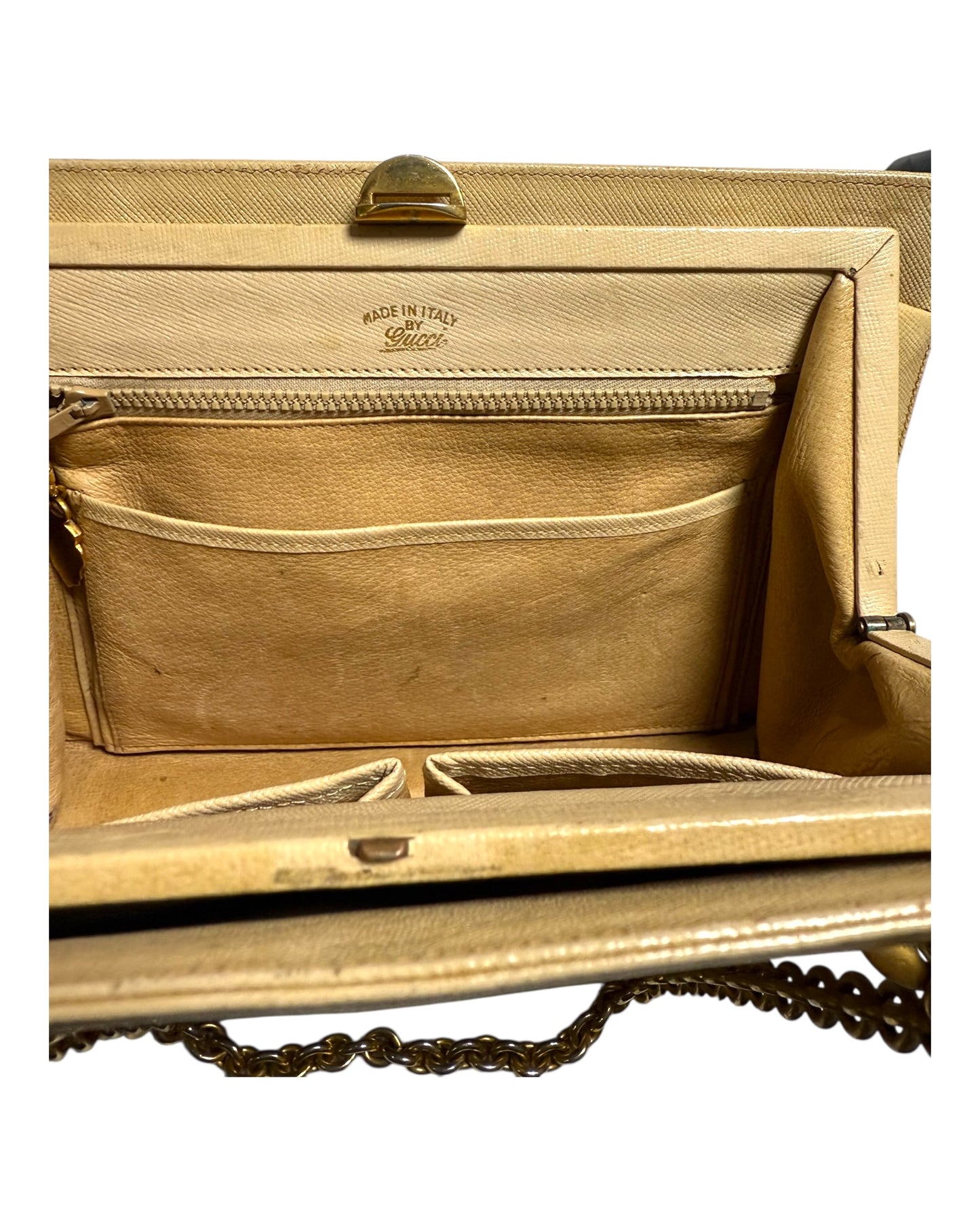 Vintage Gucci Leather Clasp Bag with Gold Chain