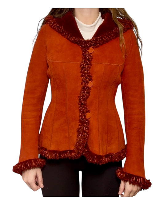 Vintage Orange Fur Lined Suede Jacket