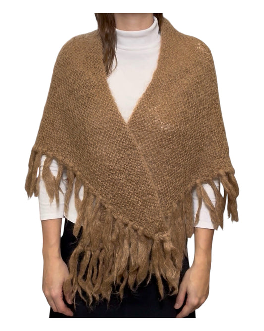 Vintage Henri Bendel Brown Knit Shawl with Fringe