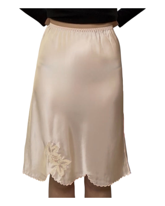 Vintage Pale Pink Embroidered Rose Slip Skirt